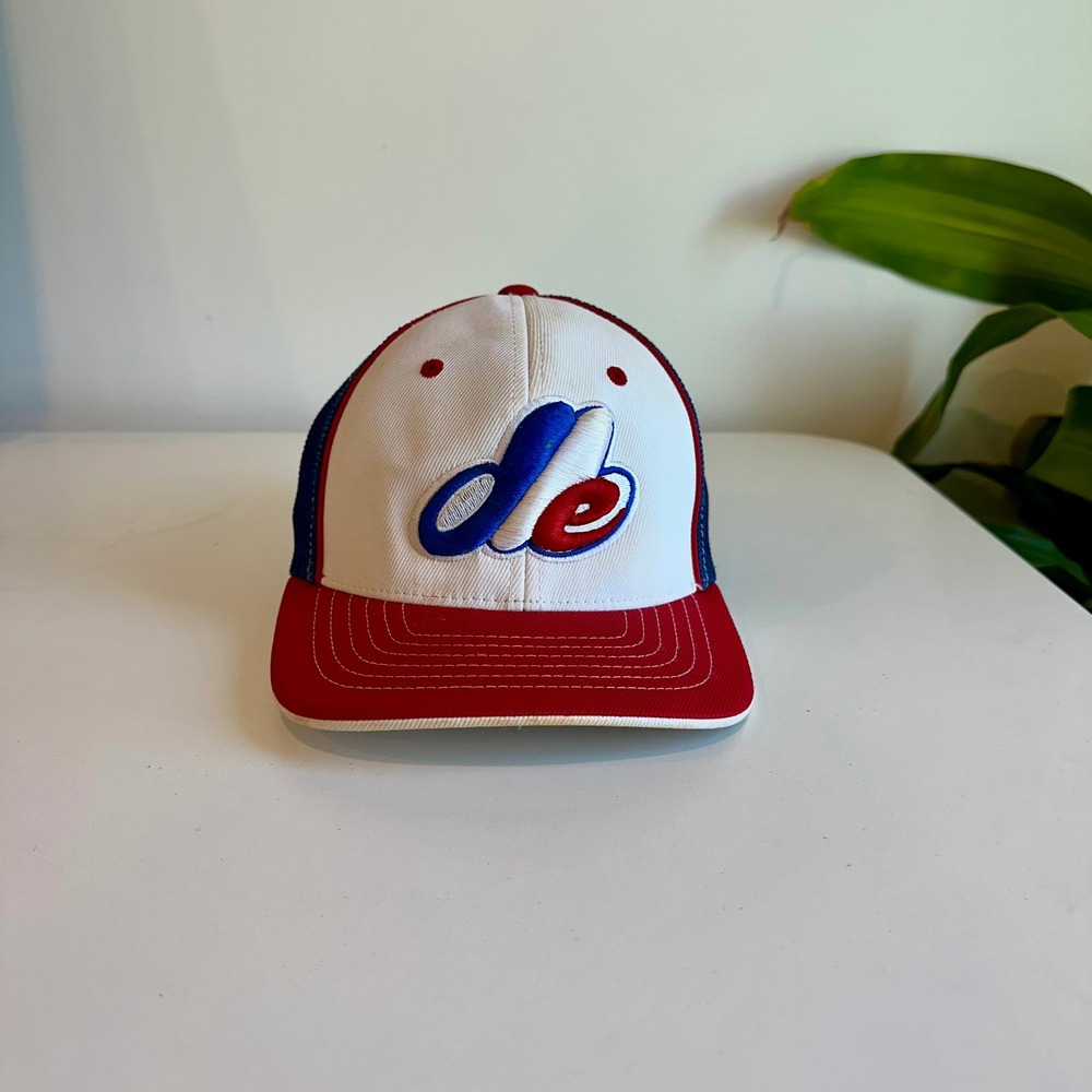 Pacific Headwear 404M Youth Trucker Hat Montreal Expos Colors Red White Blue Cap